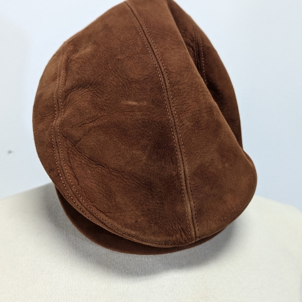 Vintage Brown Suede Newsboy Cap Snap Front 60s 70s